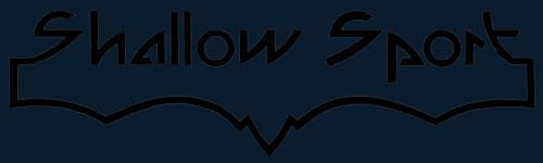 Stylized black text logo reading 'Shallow Sport' with angular, sharp-edged typography and a decorative underline.
